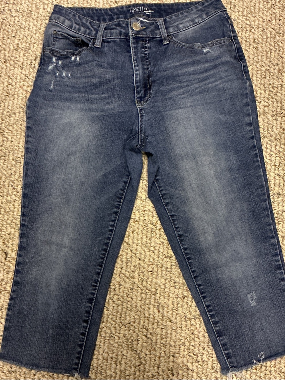 Time and Tru Denim Capri. Distressed. Size 12